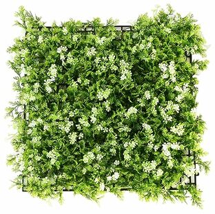 [山善] グリーンフェンス 50㎝×50㎝ 壁掛け 簡単設置 簡単固定 軽量 水やり不要 室内 庭 人工観葉植物 おしゃれ グリーンカーテン リーフデコレーション LD-F5050WH ホワイトグラスの画像