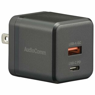 オーム電機AudioComm AC充電器 USBチャージャー 急速充電 PD対応TypeC+QC対応TypeA ケーブルなし スマホ充電器 タブレット充電器 ブラック MAV-AP220N 03-6194 OHMの画像