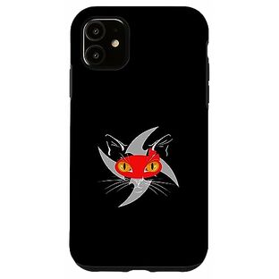 iPhone 11 忍者猫 赤い仮面と手裏剣星 スマホケースの画像