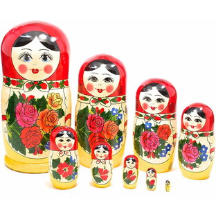 セミョーノフ産 マトリョーシカ 9個組 伝統柄 赤 BIGサイズ [ロシア製] の画像