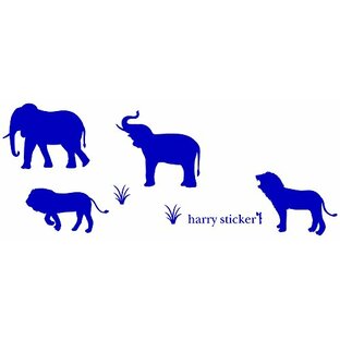 HARRY STICKER ウォールステッカー 貼ってはがせる 転写式 ゾウとライオン (elephant&lion) ネイビーブルー M 約45×45cmの画像