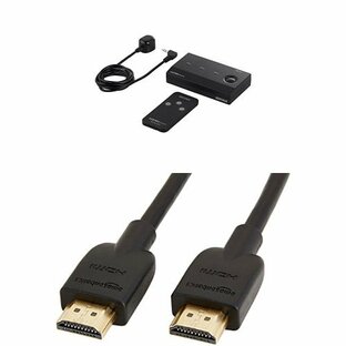 iBUFFALO HDMI切替器 3台用 リモコン付 Nintendo Switch動作確認済 ブラック BSAK302 + Amazonベーシック ハイスピード HDMIケーブル - 1.8m (タイプAオス - タイプAオス)の画像