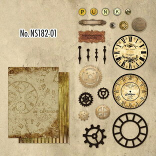 紙モノ素材 NS182 コラージュ 素材 ペーパー 時計 歯車 スチームパンク ジャンクジャーナル アンティーク ヴィンテージ レトロ 紙もの 紙物 海外 手帳の画像