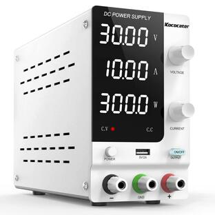 IKococater 直流安定化電源 0-30V 0-10A 4桁電圧電流表示 可変直流電源 安全保護 300W低雑音 自動温度制御冷却 テスト 修の画像
