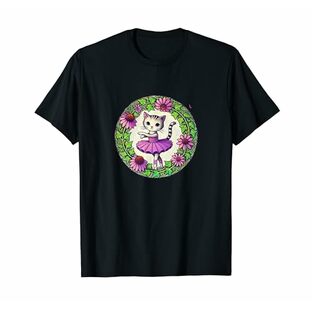 パープルコーンフラワーバレリーナ猫バレエクラスイラスト Tシャツの画像