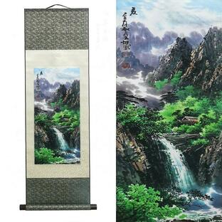 絹本 シルクスクロールペインティング 掛け軸 アジアン 壁飾り 四季 山水画 - 美しい 中国画 絵画 巻物 東洋風の画像