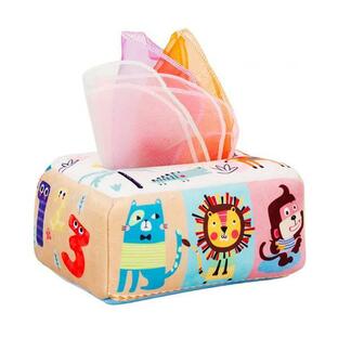 6〜12か月用のカラフルなスカーフ10枚付きベビーティッシュボックス 赤ちゃんに最適なギフトの画像