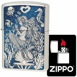 ジッポー(Zippo) ライター アーマー 防風 真鍮製 マーメイド スワロフスキー貼り 特製ステッカー付き シルバーの画像