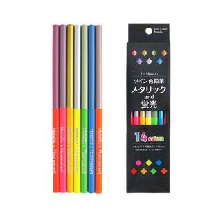 ツイン色鉛筆メタリック 蛍光 入り 色鉛筆 文具 スケッチ おえかきに便利 販促品 ノベルティグッズの画像