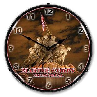 Marine Corps Memorial, Iwo Jima LED Wall Clock, Retro/Vintage, Lighted, 14 inchの画像