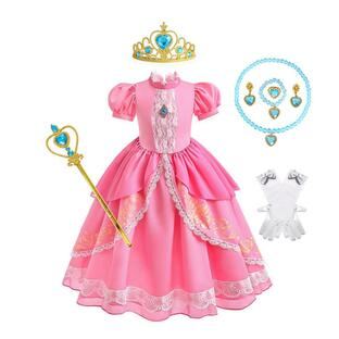 ピーチ姫 コスプレ ドレス 女の子 お姫様 ワンピース 子供用 プリンセス 仮装 変装 キッズ ハロウィン 誕生日パーティー 発表会 演出 学園祭の画像