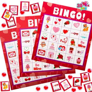 JOYIN Valentines Day Bingo Game Cards (5x5) 28 Players for Kids Party Card Games School Classroom Games Love Party Supの画像