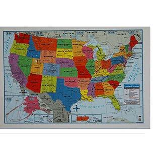 Teaching Tree アメリカ合衆国 壁地図 39.4インチ x 27.5インチ 州都 都市 国際境界 主要川 湖 タイムラインの画像