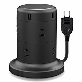 エレコム 電源タップ タワー型 延長コード [ 8個口 & USB×5ポート ] 固定パーツ付 雷ガード ほこりシャッター 2m ブラック ECT-0620BKの画像