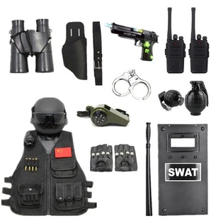 子供用電気音と光おもちゃの銃小型特殊警察装備少年戦術ヘルメットベストシールドベビーピストル小道具の画像