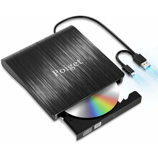 【2023新登場】Poiget CD/DVDドライブ 外付け DVDレコ DVD-Rプレイヤー CDレコUSB3.0&Type-C両用 内蔵ケーブル Window/Linux/Mac OS対応 読み出し&書き込み エラー校正 ブラックの画像