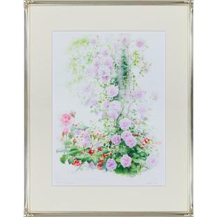 渡辺三絵子花の水彩画ジグレー版画（複製画）バラ「レイニーブルー」の画像
