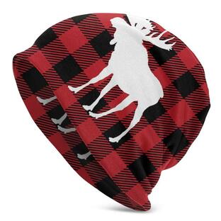 Red Buffalo Check Plaid Moose Deer Beanie Hat for Men/Women Slou 並行輸入品の画像
