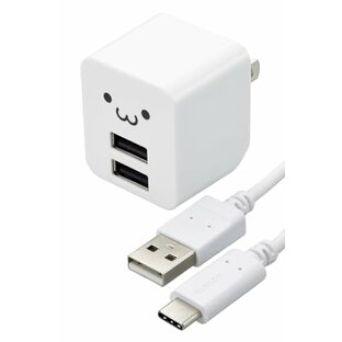 エレコム 充電器 Type-C USB コンセント 2ポート USB-A×2 12W 5V/2.4A ケーブル付属 1.2m しろちゃん MPA-ACCX01WFの画像