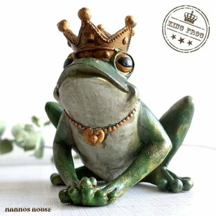 王様カエル 置物 オブジェ 蛙 クラウン 王冠 フロッグ 飾り クラシック インテリア オーナメント キングの画像
