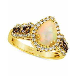 ルヴァン リング アクセサリー レディース Neopolitan Opal (1 ct. t.w.) & Diamond (3/4 ct. t.w.) Pear Halo Ring in 14k Gold 14K Honey Gold Ringの画像