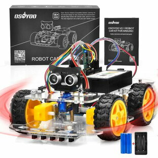 OSOYOO ARDUINO用 アルドゥイーノ UNO 多機能 教育 ロボット カー V2.1 STEM リモコン APP 4WD構築、プログラミング、学習 のための 教育用 電動 ロボティクス コーディング 方法 スターターキット 電子工作 電池の画像