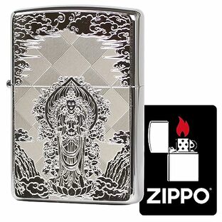 ジッポー(Zippo) ライター 防風 真鍮製 聖観世音菩薩 特製ステッカー付き シルバーの画像