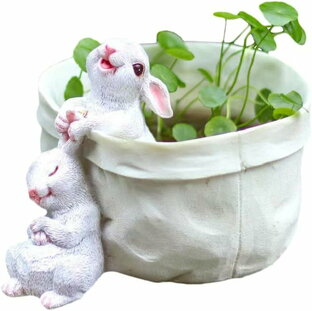 かわいいバニープランター装飾彫像 ウサギのフラワーポット植木鉢(排水穴付き)屋内屋外プランター 贈り物 輸入品の画像