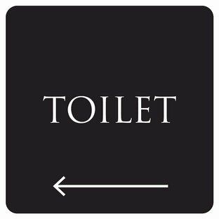 トイレ 御手洗 TOILET トイレマーク ブラック ホワイト TOILET 左 矢印 文字タイプ ピクトサイン ステッカー シール 塩ビ製 14x14cmの画像