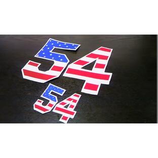 プロ野球応援グッズオーダー（共通）/縁取り刺繍アメリカ国旗柄番号ワッペン2桁セット/希望番号色対応の画像