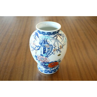 高級 花瓶 陶器 壷 一輪差し 有田焼 竹梅牡丹 陶器置物 飾り壺 セラミックベース 青白陶器 アンティーク 雑貨 アジアン 牡丹 竹 梅の画像