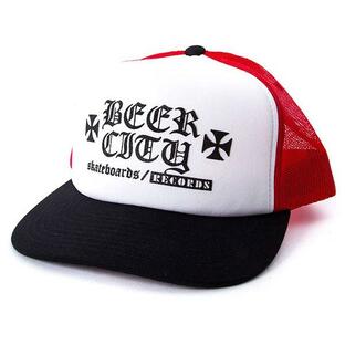 Beer City (ビアシティ) メッシュキャップ Iron Cross Mesh Trucker Hat White/Red/Blackの画像