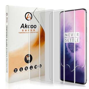 3枚セット OnePlus 7 Pro ガラスフィルム，Akcoo OnePlus 7T Pro UV全面吸着 （液体分散技術） タッチ感度の画像