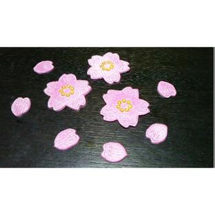 プロ野球応援グッズ（キッズ用）/縁取り刺繍ミニ桜と花びらワッペンセットd1/ピンク桜色の画像
