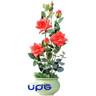 造花と花瓶 造花、装飾用のテーブルセンターピース、中国風の人工鉢植え、偽の中国のバラの花 あらゆる空間にの画像