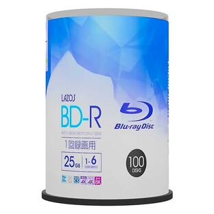 ブルーレイディスク BD-R 25GB 100枚 録画用 LAZOS リーダーメディアテクノ 6倍速 お徳用 ホワイトプリンタブル スピンドルケース L-B100P ◆宅の画像