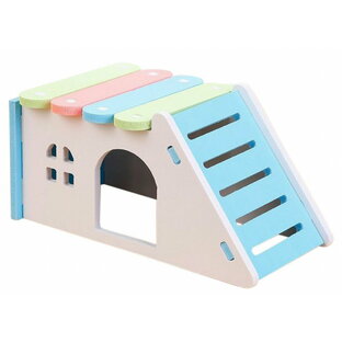 送料無料 小動物用おもちゃ ペット用品 ハムスター 滑り台 すべり台 家 ハウス 小屋 パステルカラー 青 ピンク 緑の画像