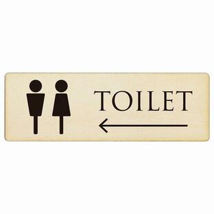 トイレ プレート 木製 男女マーク ナチュラル ブラック 左 矢印 長方形 18x6cm 方向案内 進路ドア 施設 御手洗 TOILET 安全対策の画像