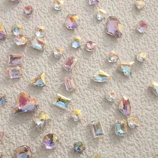 マニキュア 大粒 ダイヤモンド ジュエリー ピンク+ブルー ミックスカラー ミックススタイル ラメネイル40本の画像