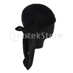 男性レディベルベットバンダナデュラグ帽子シルクパイレーツキャップラップ帽子ブラックの画像