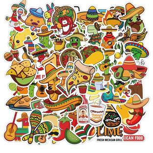 メキシコ マヤ文明 ソンブレロ メキシコ料理 グルメ トウモロコシ サボテン シール ステッカー50枚SLAの画像