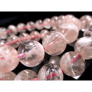 セリサイトインローズクォーツ ブレスレット 11mm-11.5mm×18珠前後 可愛いほんのりピンク 透明感抜群 まるで美しい桜吹雪 マダガスカル産の画像
