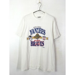 古着 90s USA製 MLB NY Yankees vs Atlanta Braves 1996 World Series Tシャツ L 古着の画像