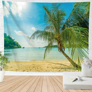 夕陽風景タペストリー 自然風景 サンセット ビーチとヤシの木 おしゃれ壁掛け ハワイ 南国風景 インテリア ファブリック装飾用品 モダン 模様替え 部屋の画像