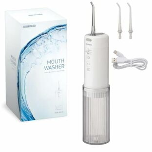 アイリスオーヤマ ウォーターピック ホワイト 口腔洗浄器 歯間ケア コンパクト 持ち運び 小型 高圧 ウォーターフロス マウスウォッシャー コードレス MOW-A20の画像