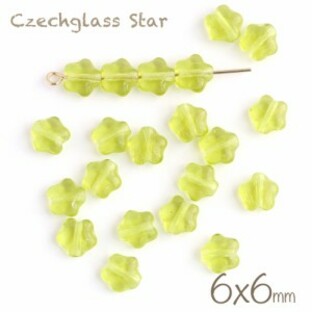 チェコビーズ スター 6×6mm ライトオリーブ 約20個 アクセサリーパーツ スターモチーフ 星 クリア 透明 黄緑 チェコガラス 可愛い かの画像
