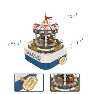 ブロック おもちゃ オルゴール メリーゴーランド 誕生日プレゼント 子供 おもちゃ 動く 知育玩具 男の子 女の子 小学生 工作キットの画像