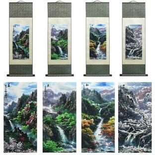 絹本 掛け軸 シルクスクロールペインティング アジアン 壁飾り 四季 山水風景画 美しい 中国画 絵画 巻物 東洋風 装飾の画像