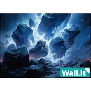 Wall.it A4 フィギュアディスプレイケース専用背面デザインシート 横向 青いオーラ 闘気 エフェクト 電光石火 火花 岩石 背景の画像