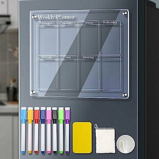 スケジュールボード アクリル磁性 週間カレンダー 冷蔵庫用 透明カレンダー 磁性乾拭板 予定表 繰り返し使用可能な計画ホワイトボードカレンダー 掲示板 スケジュール 伝言 メモー用 40x30cm 1枚入の画像